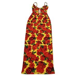 New Arrivals by Ilkyaz Ozel Olivia Cutout Thin Strap Dress in Floral Yellow